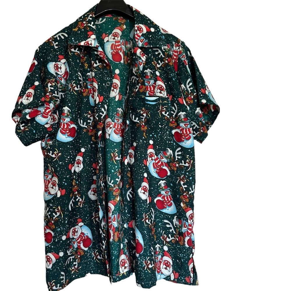 Large Reindeer Santa Christmas Button Up